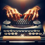 The featured image displays a close-up of a vintage typewriter, with a pair of hands poised above the keys, ready to plunge into the art of crafting compelling dialogue, symbolizing the writer's journey from thought to words. The scene is softly lit, creating an ambiance of deep focus and creativity.